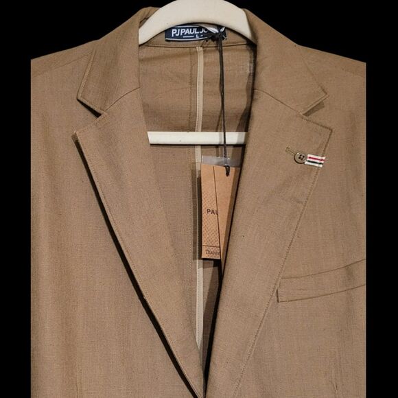 PJ Paul Jones Linen Cotton Blend Lightweight Blazer Mens Large NWT Tan Brown - Picture 2 of 7